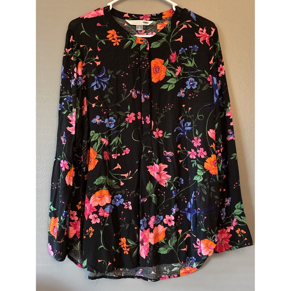 Old Navy women's Vibrant Popover floral 1/2 button long sleeve Blouse L